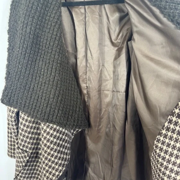 Vintage Stetson Brown Houndstooth Wool Blend Knit Collar Belted Coat Size S - Picture 5 of 14